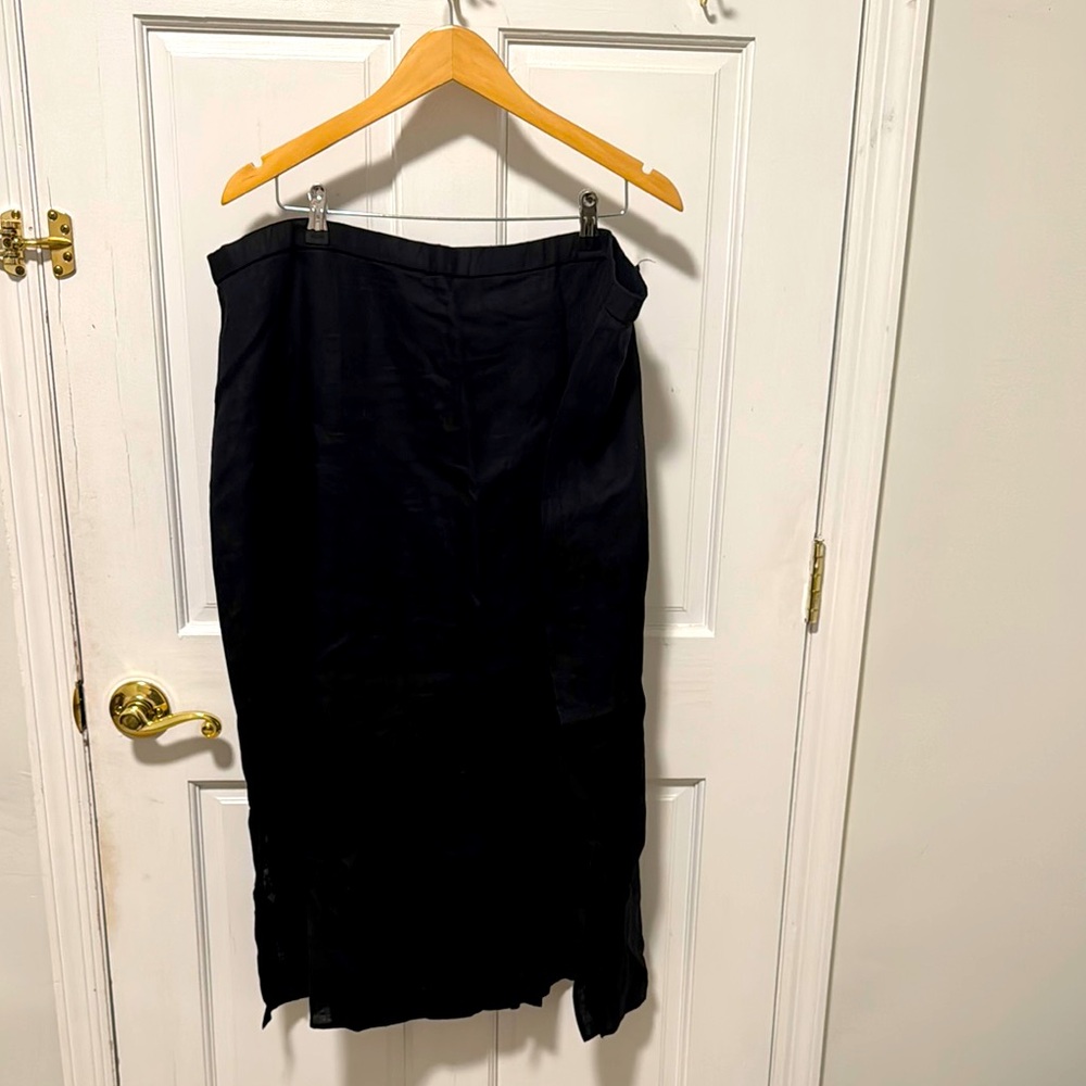Eileen Fisher Black Linen Wrap-Look  Pencil Maxi Skirt